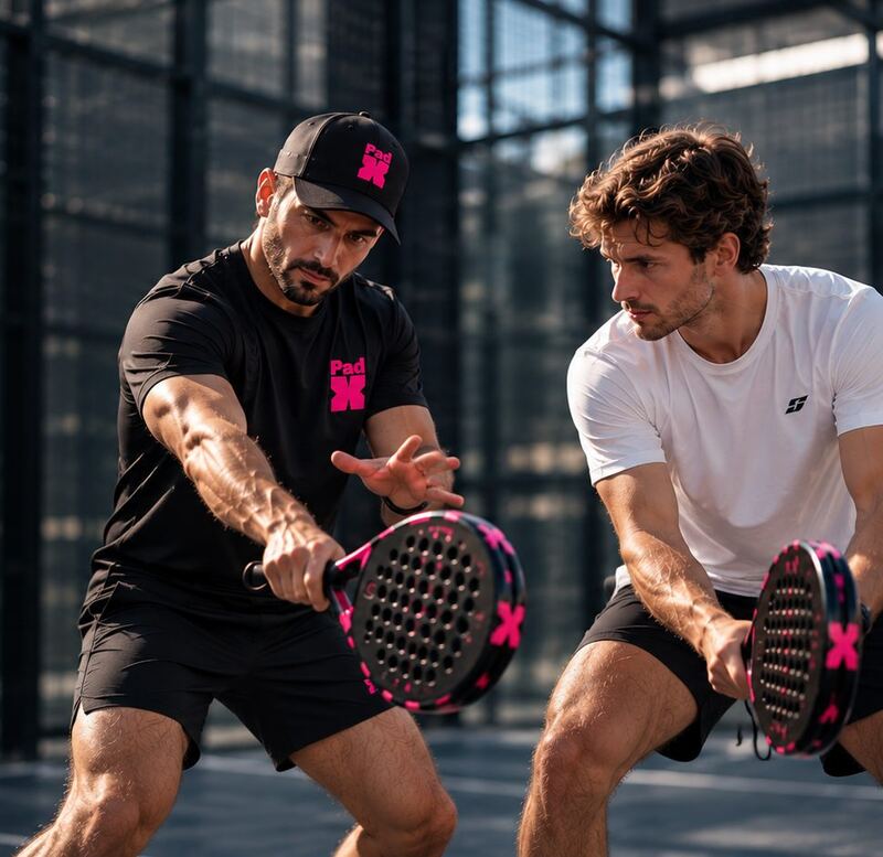 A PadX coach giving a player a one-to-one padel lesson